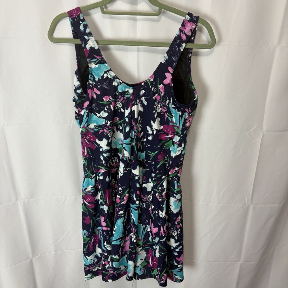 Swimsuits For All One Piece Swim Dress Navy Purple Floral Plus Sz 22 Multicolor - Picture 4 of 8